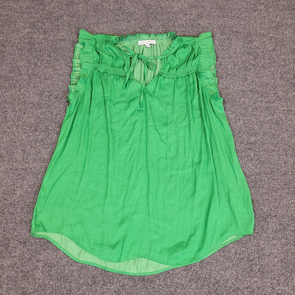 Maison d'Amelie Paris Womens Small Green Strapless Tie Front Ruffle Top